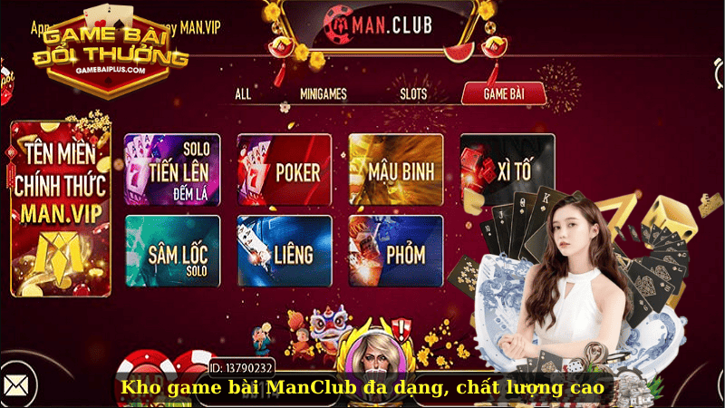 Kho game bài ManClub đa dạng, chất lượng cao